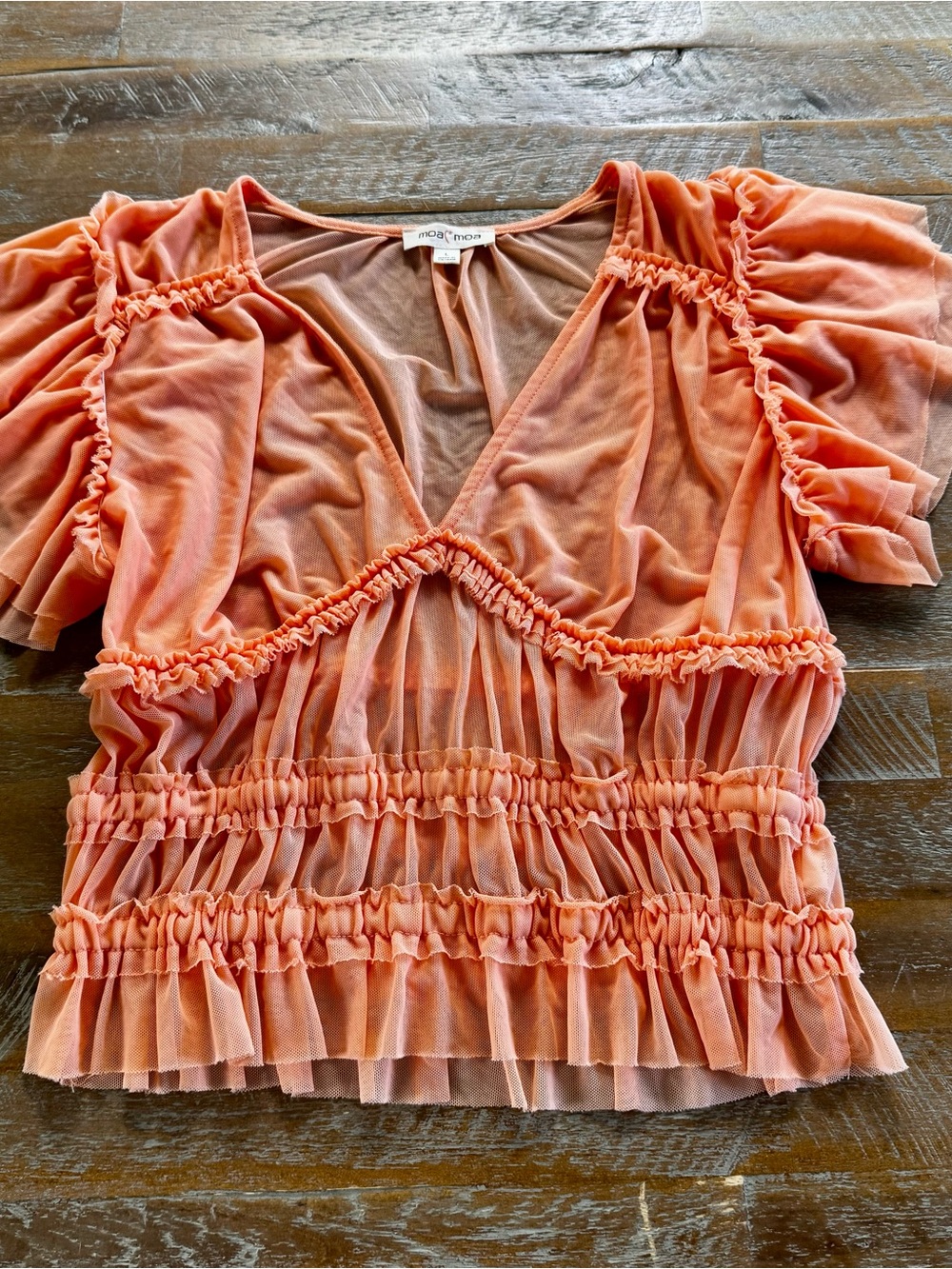 Moa Moa Peach Ruffle Mesh Crop Top